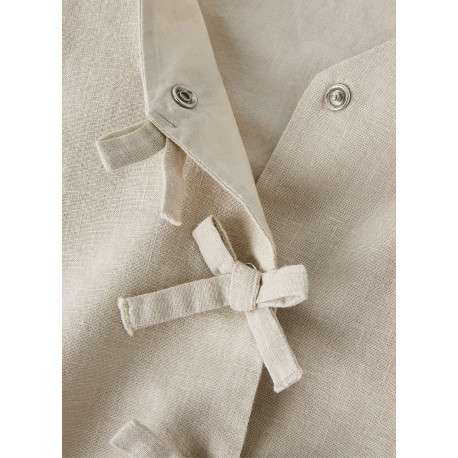Top en coton biologique beige uni pourvu d'une coupe droite et d'un col v - Image 3
