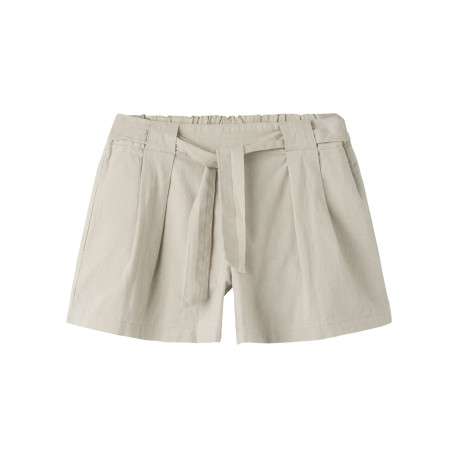 Short chino en lin et coton beige uni pourvu d'une coupe fluide