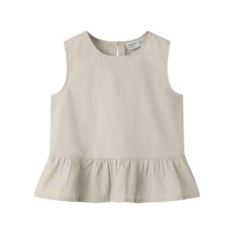 Top en lin et coton beige uni sans manche pourvu d'une coupe droite