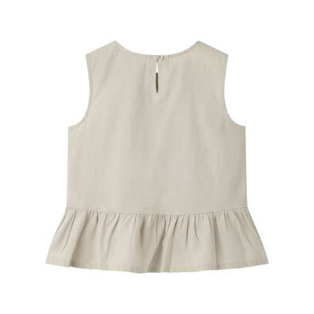 Top en lin et coton beige uni sans manche pourvu d'une coupe droite - Image 2