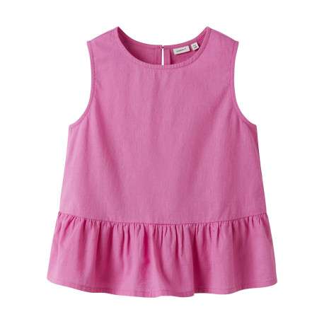 Top en lin et coton rose uni sans manche pourvu d'une coupe droite