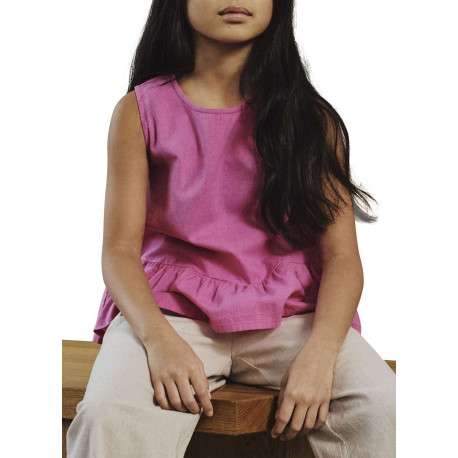 Top en lin et coton rose uni sans manche pourvu d'une coupe droite - Image 3