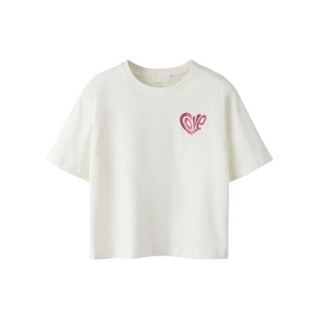 T-shirt en coton biologique blanc uni pourvu d'un imprimé love