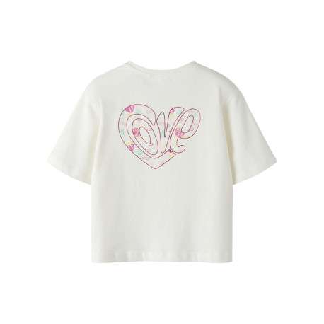 T-shirt en coton biologique blanc uni pourvu d'un imprimé love - Image 2