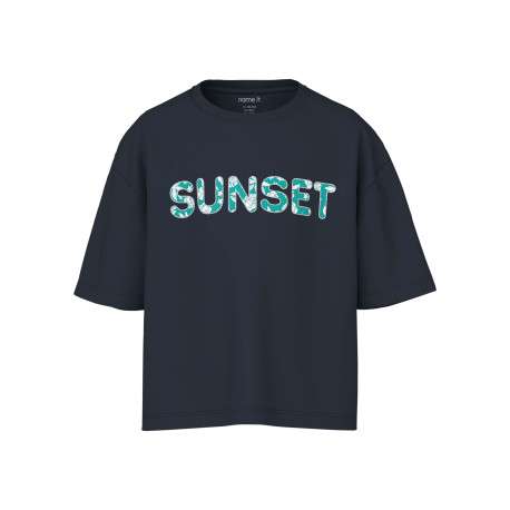 T-shirt en coton marine uni pourvu d'une coupe droite et d'un col rond