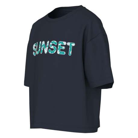 T-shirt en coton marine uni pourvu d'une coupe droite et d'un col rond - Image 3