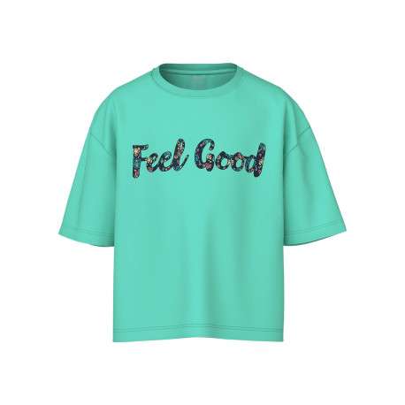 T-shirt en coton vert d'eau uni pourvu d'une coupe droite et d'un col rond