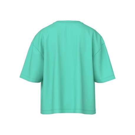 T-shirt en coton vert d'eau uni pourvu d'une coupe droite et d'un col rond - Image 2