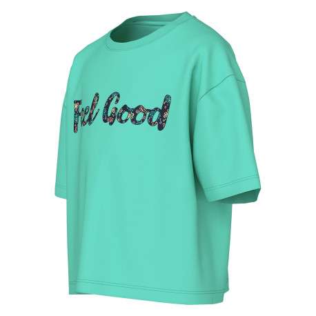 T-shirt en coton vert d'eau uni pourvu d'une coupe droite et d'un col rond - Image 3