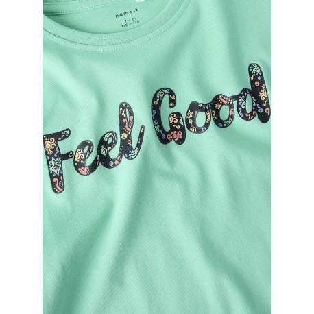 T-shirt en coton vert d'eau uni pourvu d'une coupe droite et d'un col rond - Image 4