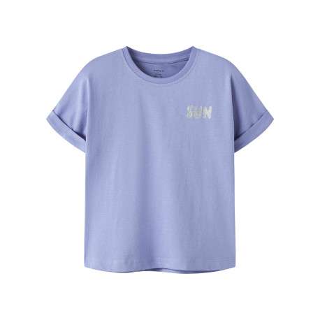 T-shirt en coton biologique violet uni pourvu de manches courtes