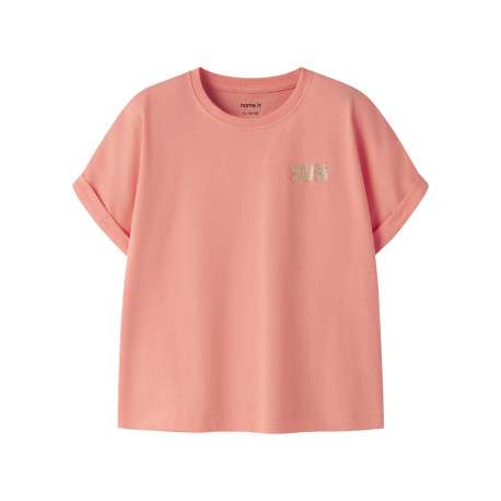 T-shirt en coton biologique corail uni pourvu de manches courtes
