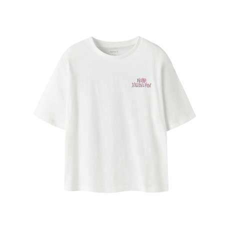 T-shirt en coton biologique blanc uni pourvu d'un imprimé fleur