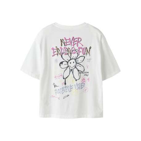 T-shirt en coton biologique blanc uni pourvu d'un imprimé fleur - Image 2