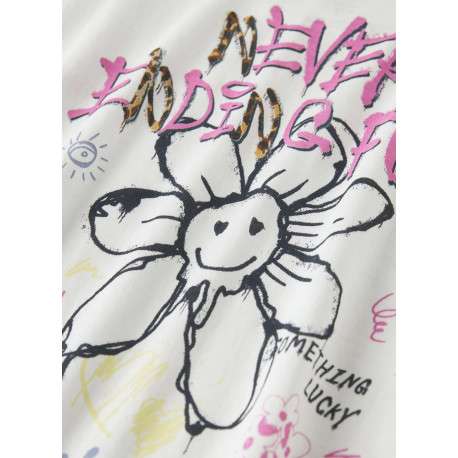 T-shirt en coton biologique blanc uni pourvu d'un imprimé fleur - Image 4