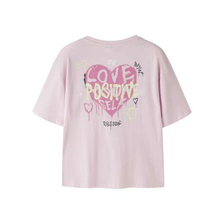 T-shirt en coton biologique rose uni pourvu d'un imprimé coeur - Image 2
