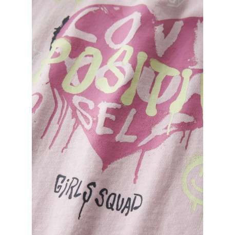 T-shirt en coton biologique rose uni pourvu d'un imprimé coeur - Image 3
