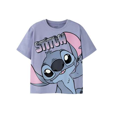 T-shirt en coton biologique violet uni pourvu d'un imprimé stitch