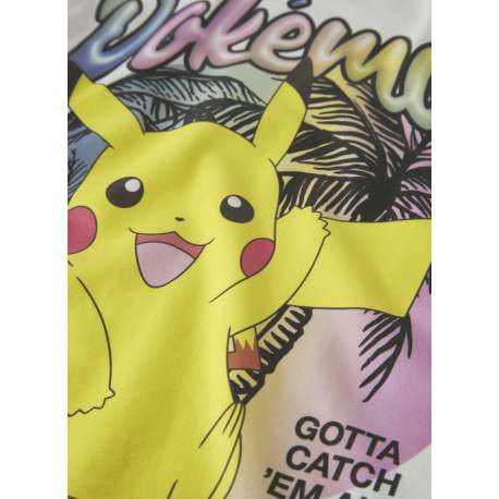 T-shirt en coton biologique blanc uni pourvu d'un imprimé pokémon - Image 3
