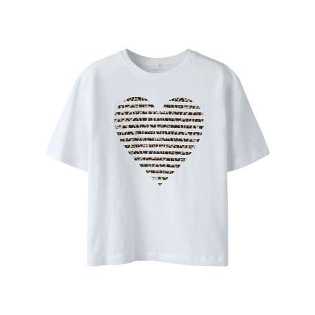 T-shirt en coton biologique blanc uni pourvu d'un imprimé léopard
