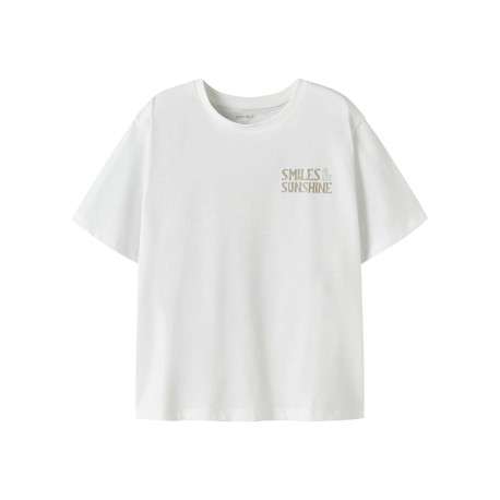 T-shirt en coton biologique blanc uni pourvu d'un imprimé soleil