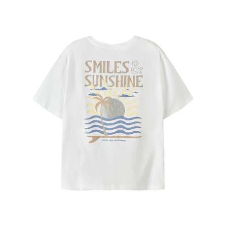 T-shirt en coton biologique blanc uni pourvu d'un imprimé soleil - Image 2