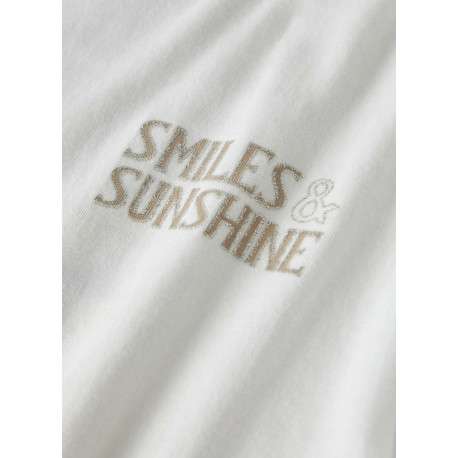 T-shirt en coton biologique blanc uni pourvu d'un imprimé soleil - Image 3