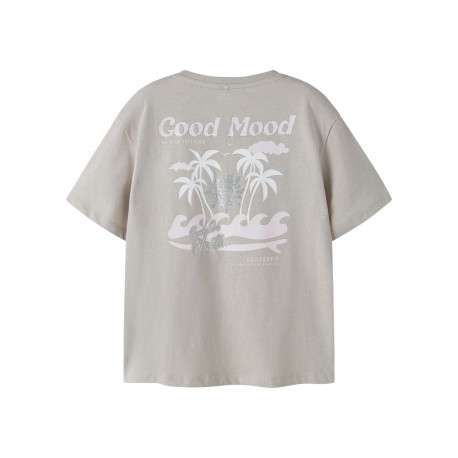 T-shirt en coton biologique taupe uni pourvu d'un imprimé palmier - Image 2