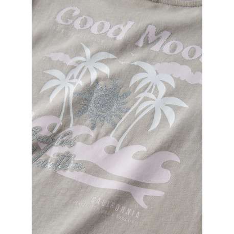 T-shirt en coton biologique taupe uni pourvu d'un imprimé palmier - Image 3