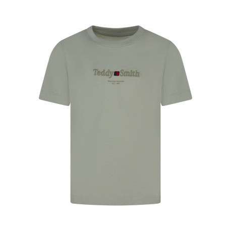 T-shirt en coton vert d'eau à coupe ajustée pourvu d'un col rond