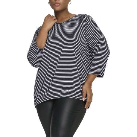 T-shirt marine à rayures avec une coupe ajustée et des manches 3/4 - Image 3