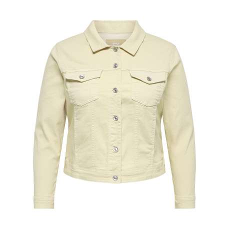 Blouson en coton mélangé écru uni avec une coupe ajustée et un col à revers