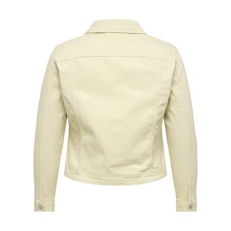 Blouson en coton mélangé écru uni avec une coupe ajustée et un col à revers - Image 2