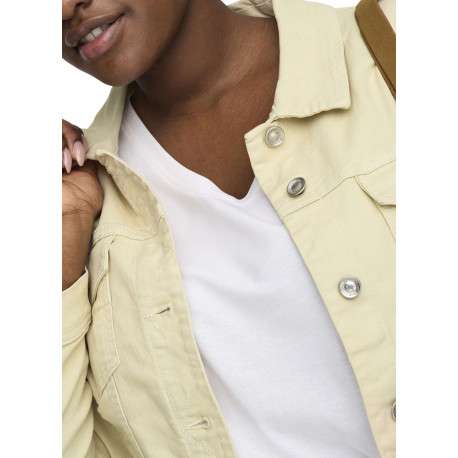 Blouson en coton mélangé écru uni avec une coupe ajustée et un col à revers - Image 3