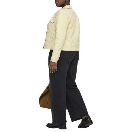 Blouson en coton mélangé écru uni avec une coupe ajustée et un col à revers - Image 5