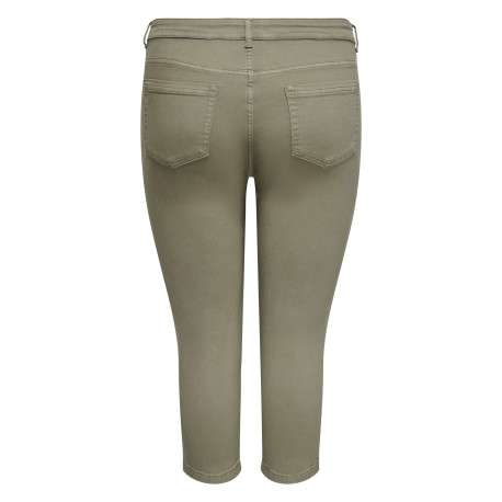 Pantalon en coton kaki uni avec une coupe slim et une taille intermédiaire - Image 2