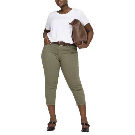 Pantalon en coton kaki uni avec une coupe slim et une taille intermédiaire - Image 3