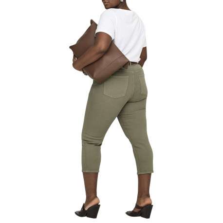 Pantalon en coton kaki uni avec une coupe slim et une taille intermédiaire - Image 4
