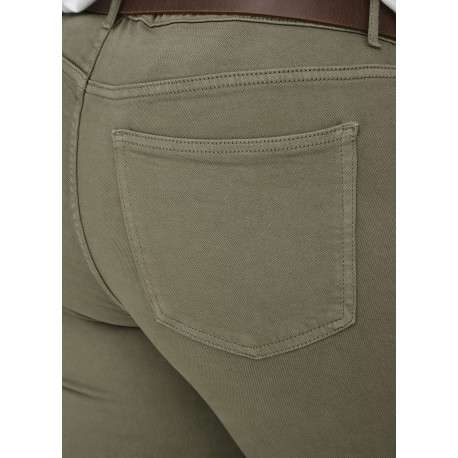 Pantalon en coton kaki uni avec une coupe slim et une taille intermédiaire - Image 5