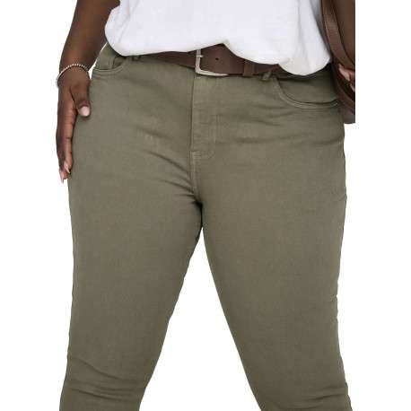 Pantalon en coton kaki uni avec une coupe slim et une taille intermédiaire - Image 6