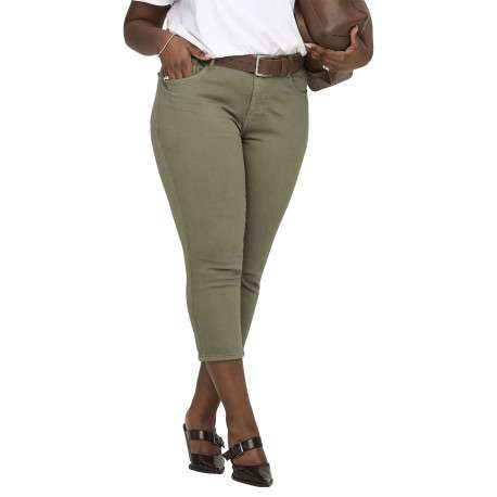 Pantalon en coton kaki uni avec une coupe slim et une taille intermédiaire - Image 7