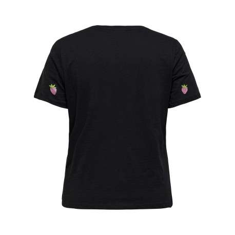 T-shirt en coton biologique noir uni avec une coupe ajustée et un col rond - Image 2