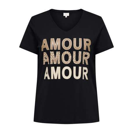 T-shirt en coton biologique noir avec un imprimé et une coupe ajustée