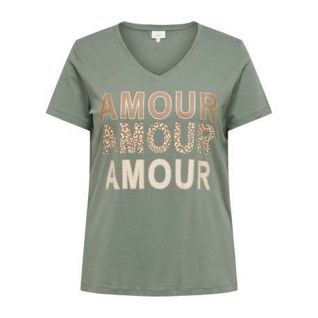 T-shirt en coton biologique kaki avec un imprimé et une coupe ajustée