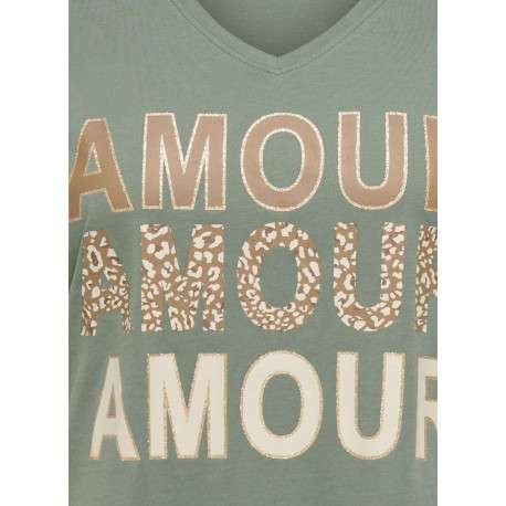 T-shirt en coton biologique kaki avec un imprimé et une coupe ajustée - Image 3