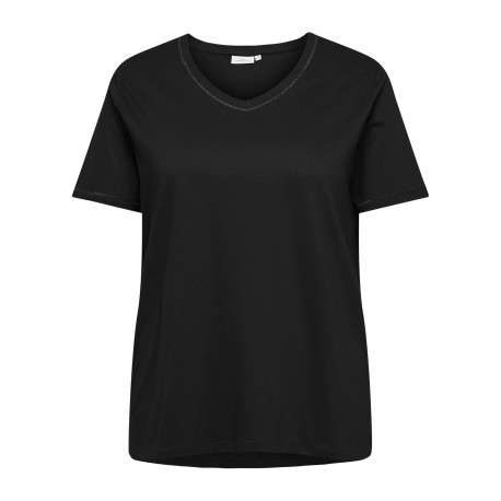 T-shirt noir uni avec une coupe ajustée un col v et des manches courtes