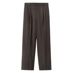 Pantalon chino en lin brun à rayures blanches avec une coupe droite