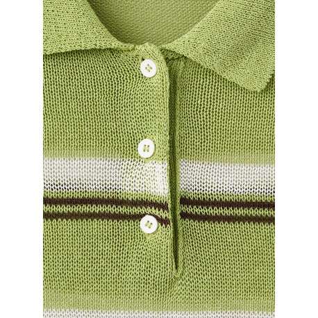 Polo vert à rayures avec une coupe ajustée et un col boutonné - Image 5