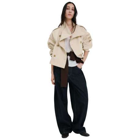 Blouson beige uni avec une coupe cropped et un col montant boutonné - Image 2