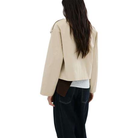 Blouson beige uni avec une coupe cropped et un col montant boutonné - Image 3